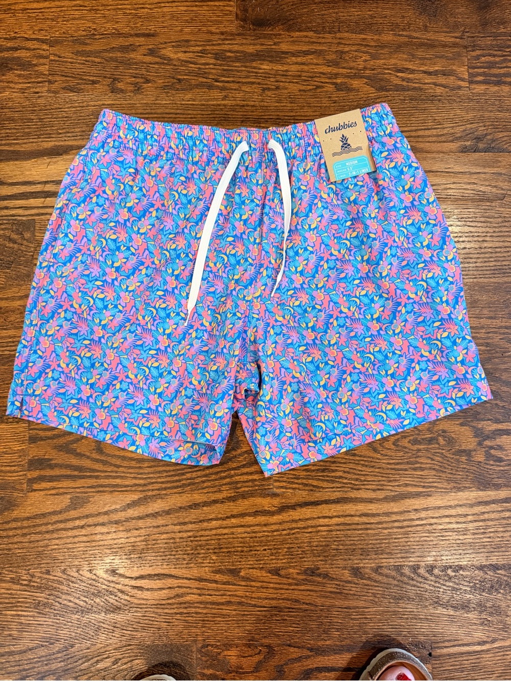 Chubbies Blue Floral-Print Swim Trunks with White Drawstring-NWT